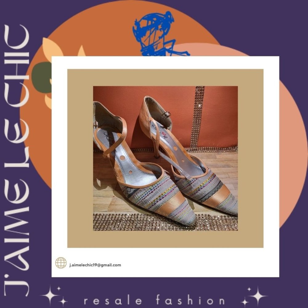 Wild Rose Peach & Multi- Coloured Kitten Heels with Buckle Straps